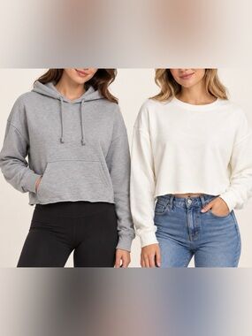 Just Hoods Cropped Hoodie & Crewneck Sweatshirt Bundle